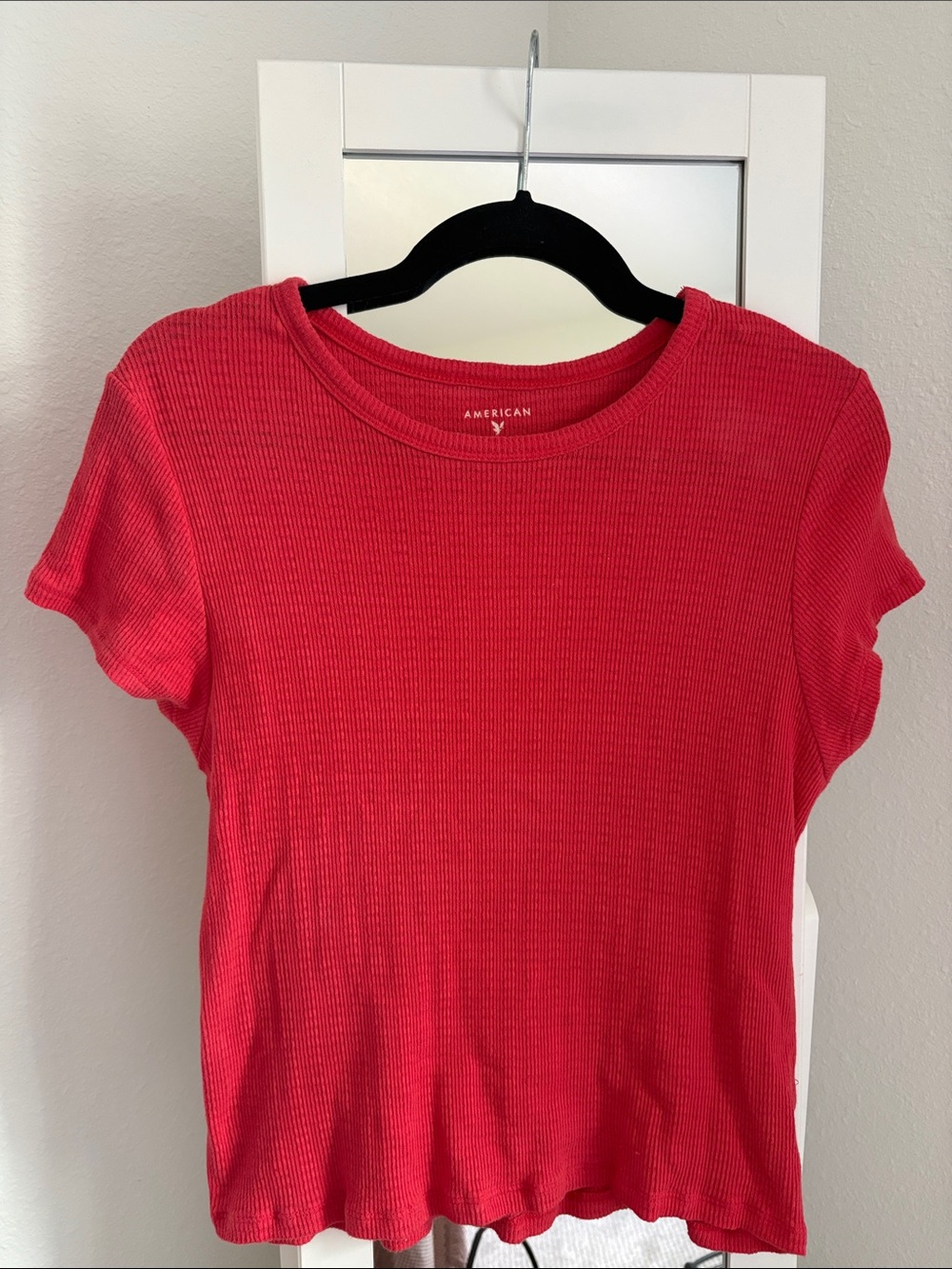 American Eagle Outfitters Hot Pink Ribbed Crewneck Short Sleeve Tee